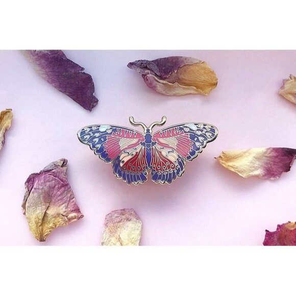 Red Lacewing Butterfly Enamel Pin - Gold Plated Nature Jewelry & Brooch - Picture 7 of 10